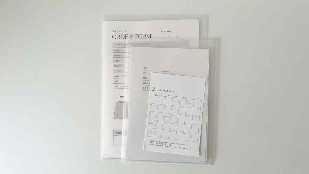 オーダー用紙・受注書・カレンダー