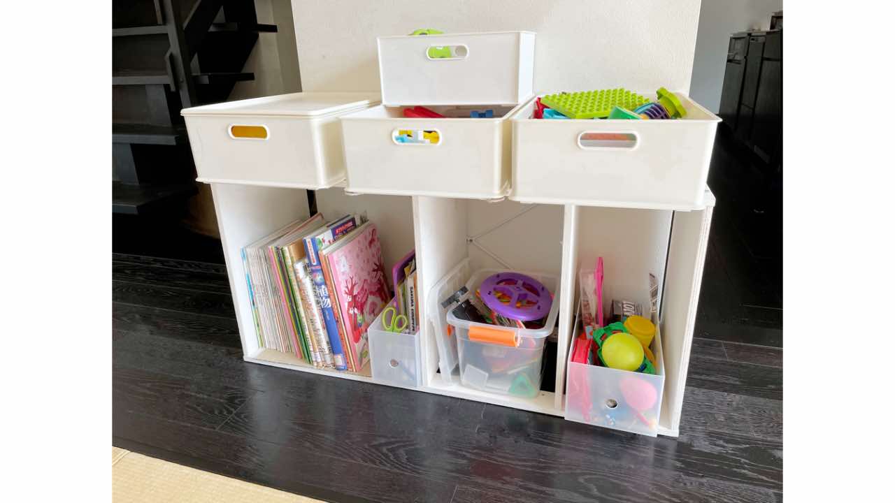 カラーボックスで片付く子どものおもちゃ収納をつくる ニトリ 無印のボックス活用 いえはみにまる